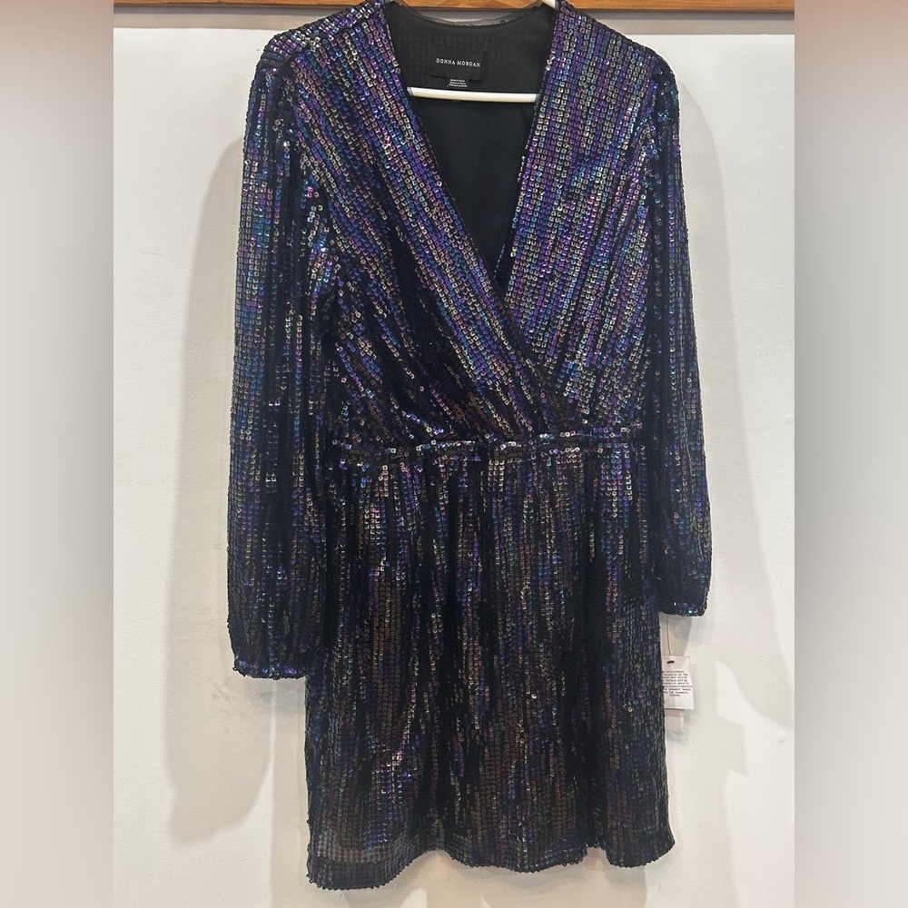V- Neck Faux Wrap multi coloured Sequin Dress